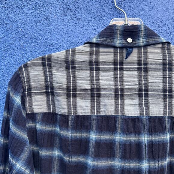 rag and bone jean sadie blue plaid crinkle cotton shirt dress - Picture 3 of 7
